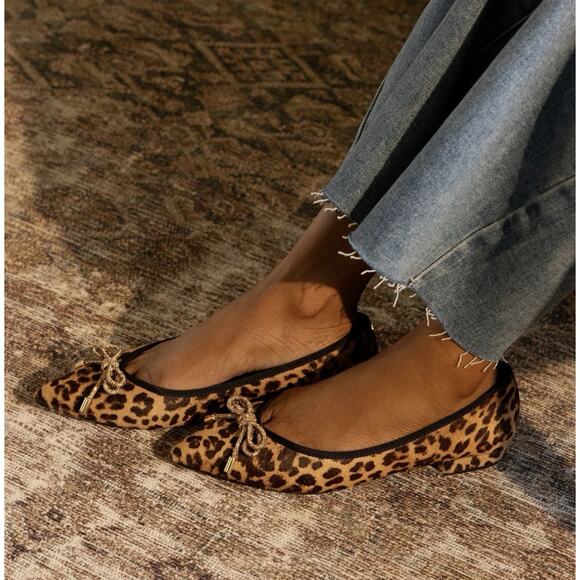 Birdies Women's The Goldfinch 15 Leopard Print Haircalf Pointed Flats-Size 10.5 - Picture 2 of 6